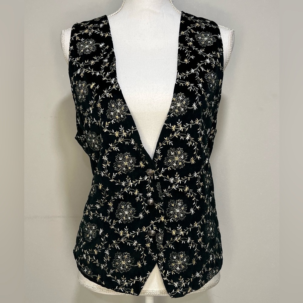 Vintage 90s Black Floral Patterned Vest